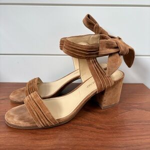 Ivanka Trump Suede Ankle Tie Bow Block Heels Sandals Brown Tan 8 M Chic Boho